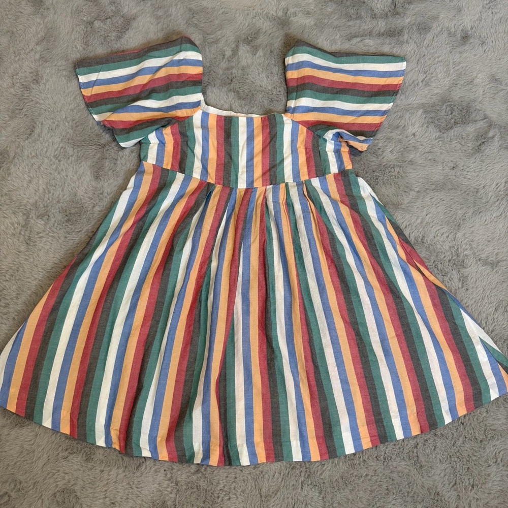 Madewell Square-Neck Mini Dress in Festival Stripes Bell Sleeves Non Waisted Med